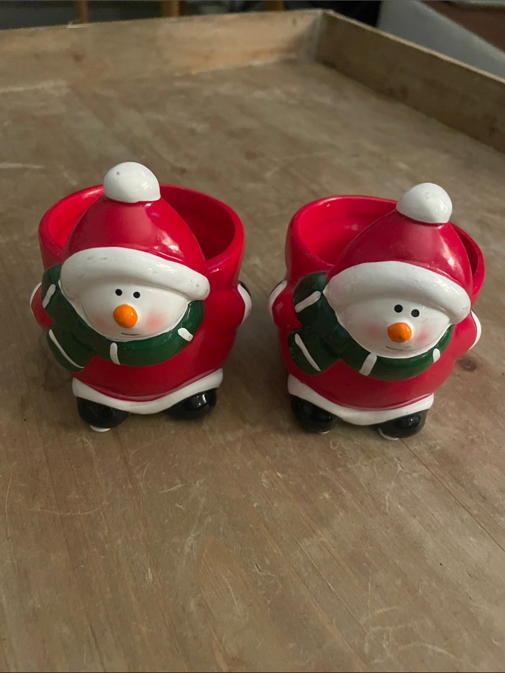 Festive Red Snowman Holiday Decor succulent holder or candle Table Accent 3 inch